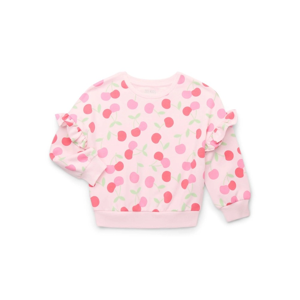 365 Kids Garanimals Girls Pink Cherry Print Ruffle Shoulder Sweatshirt NWT